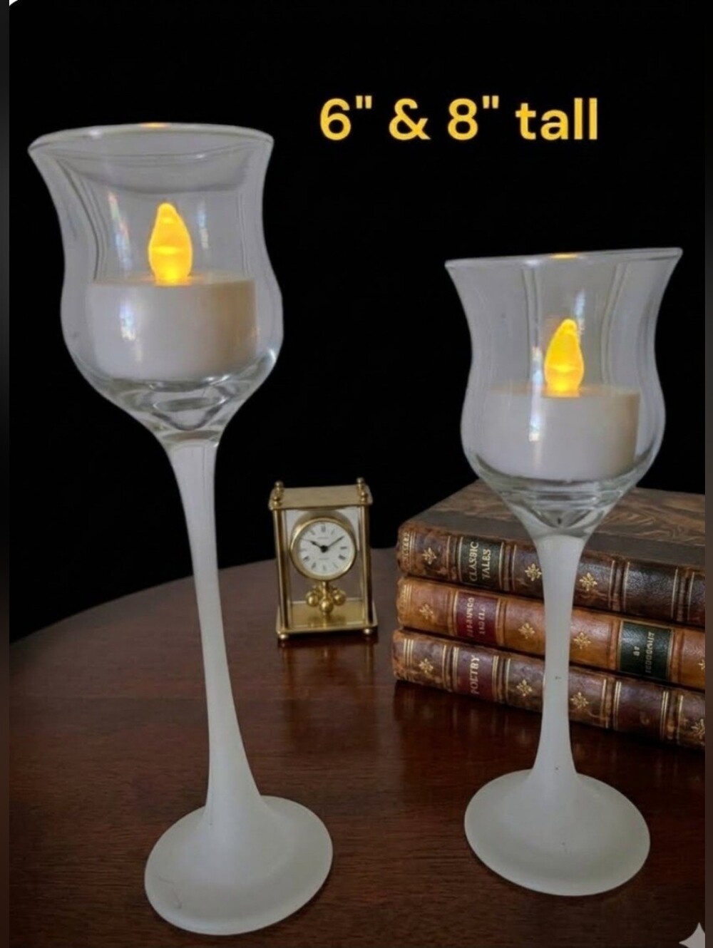 Elegant Frosted Stem and Clear Glass Candle Holders - Set of 2